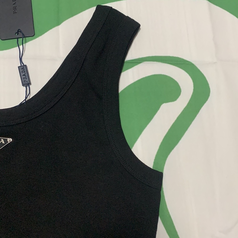 Prada Black Cropped Tank with Silver Triangle Logo - Picture 4 of 5